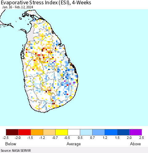 Sri Lanka Evaporative Stress Index (ESI), 4-Weeks Thematic Map For 2/12/2024 - 2/18/2024