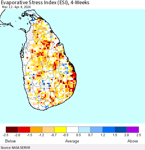 Sri Lanka Evaporative Stress Index (ESI), 4-Weeks Thematic Map For 4/8/2024 - 4/14/2024