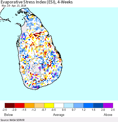Sri Lanka Evaporative Stress Index (ESI), 4-Weeks Thematic Map For 4/15/2024 - 4/21/2024