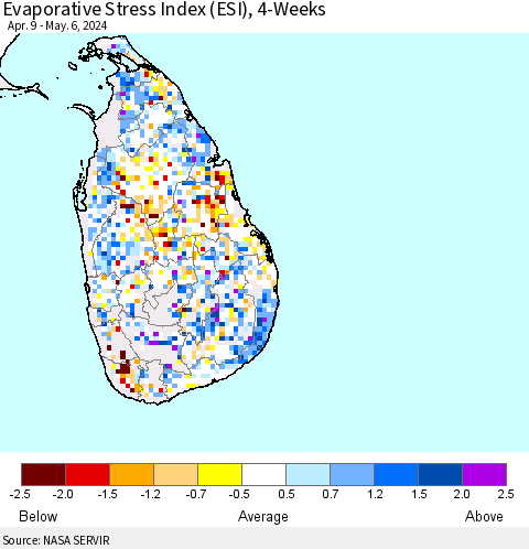 Sri Lanka Evaporative Stress Index (ESI), 4-Weeks Thematic Map For 5/6/2024 - 5/12/2024