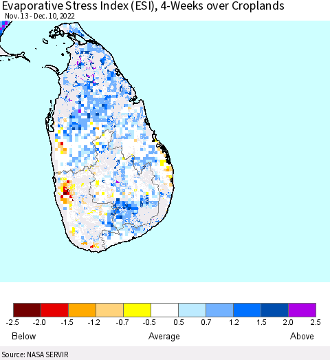 Sri Lanka Evaporative Stress Index (ESI), 4-Weeks over Croplands Thematic Map For 12/5/2022 - 12/11/2022