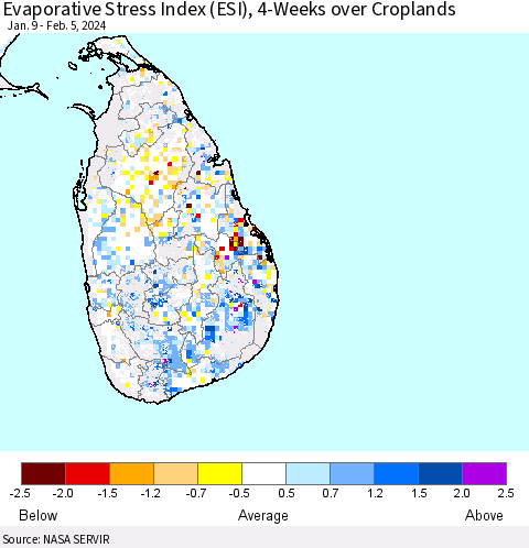 Sri Lanka Evaporative Stress Index (ESI), 4-Weeks over Croplands Thematic Map For 2/5/2024 - 2/11/2024