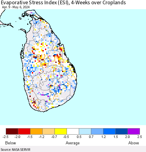 Sri Lanka Evaporative Stress Index (ESI), 4-Weeks over Croplands Thematic Map For 5/6/2024 - 5/12/2024