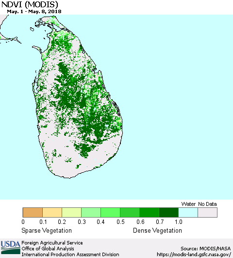 Sri Lanka NDVI (Terra-MODIS) Thematic Map For 5/1/2018 - 5/10/2018