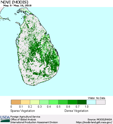 Sri Lanka NDVI (Terra-MODIS) Thematic Map For 5/11/2018 - 5/20/2018