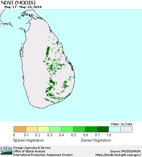 Sri Lanka NDVI (Terra-MODIS) Thematic Map For 5/21/2018 - 5/31/2018