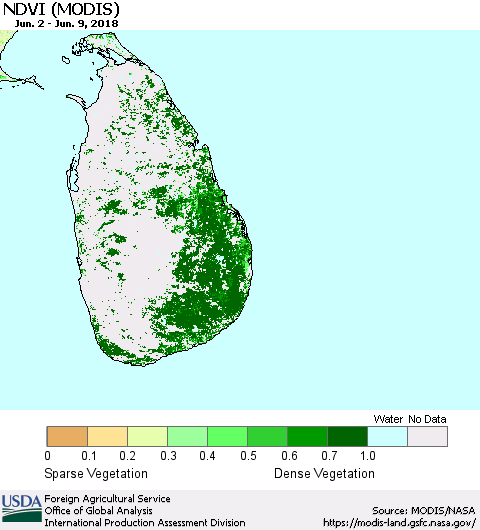 Sri Lanka NDVI (Terra-MODIS) Thematic Map For 6/1/2018 - 6/10/2018