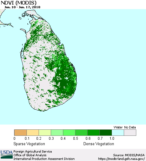 Sri Lanka NDVI (Terra-MODIS) Thematic Map For 6/11/2018 - 6/20/2018