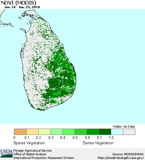Sri Lanka NDVI (Terra-MODIS) Thematic Map For 6/21/2018 - 6/30/2018