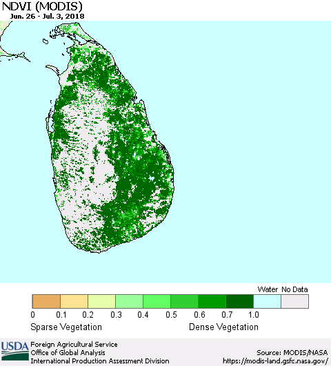 Sri Lanka NDVI (Terra-MODIS) Thematic Map For 7/1/2018 - 7/10/2018