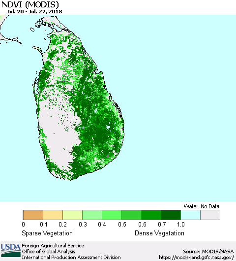 Sri Lanka NDVI (Terra-MODIS) Thematic Map For 7/21/2018 - 7/31/2018
