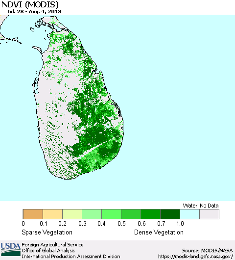Sri Lanka NDVI (Terra-MODIS) Thematic Map For 8/1/2018 - 8/10/2018