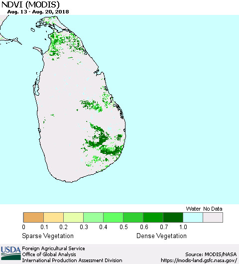 Sri Lanka NDVI (Terra-MODIS) Thematic Map For 8/11/2018 - 8/20/2018