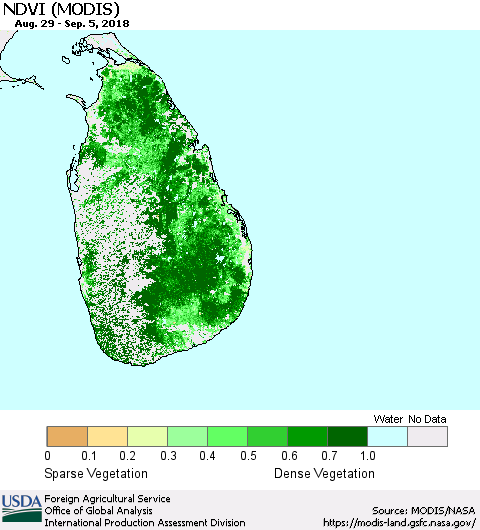 Sri Lanka NDVI (Terra-MODIS) Thematic Map For 9/1/2018 - 9/10/2018