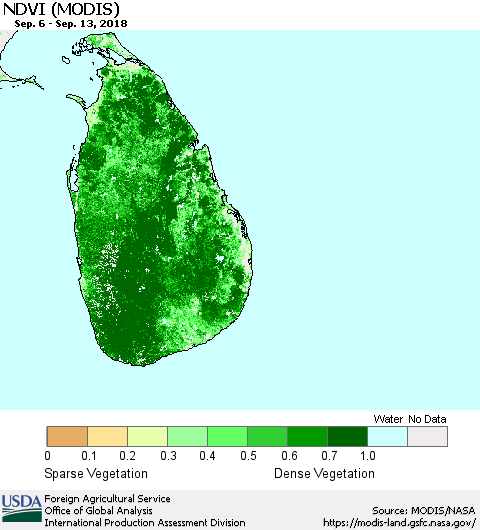Sri Lanka NDVI (Terra-MODIS) Thematic Map For 9/11/2018 - 9/20/2018