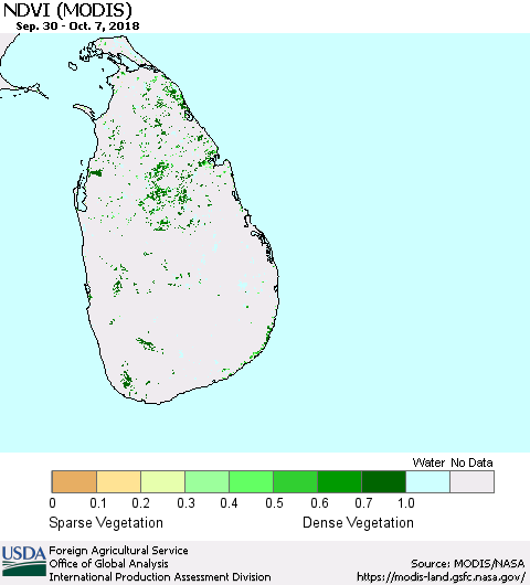 Sri Lanka NDVI (MODIS-Terra) Thematic Map For 10/1/2018 - 10/10/2018