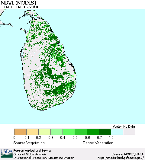 Sri Lanka NDVI (MODIS-Terra) Thematic Map For 10/11/2018 - 10/20/2018