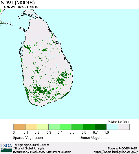 Sri Lanka NDVI (Terra-MODIS) Thematic Map For 10/21/2018 - 10/31/2018