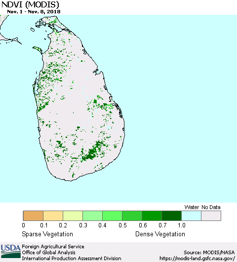 Sri Lanka NDVI (MODIS-Terra) Thematic Map For 11/1/2018 - 11/10/2018