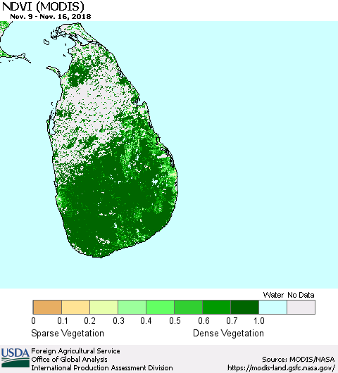Sri Lanka NDVI (Terra-MODIS) Thematic Map For 11/11/2018 - 11/20/2018