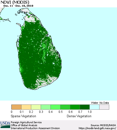 Sri Lanka NDVI (Terra-MODIS) Thematic Map For 12/11/2018 - 12/20/2018