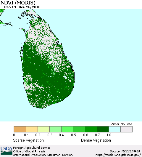 Sri Lanka NDVI (Terra-MODIS) Thematic Map For 12/21/2018 - 12/31/2018
