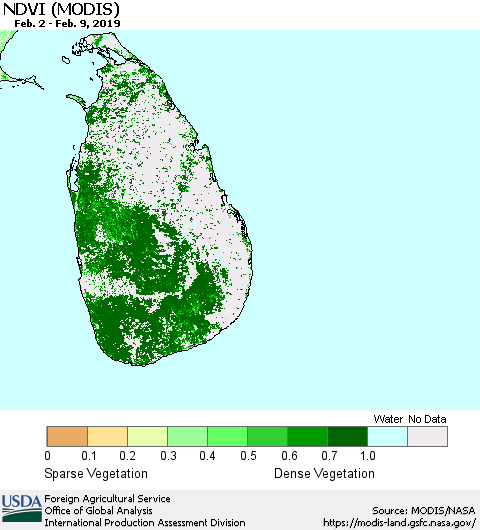 Sri Lanka NDVI (MODIS-Terra) Thematic Map For 2/1/2019 - 2/10/2019