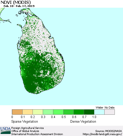 Sri Lanka NDVI (MODIS-Terra) Thematic Map For 2/11/2019 - 2/20/2019