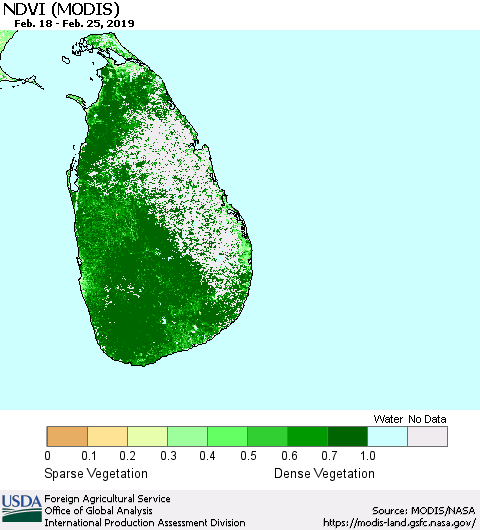 Sri Lanka NDVI (MODIS-Terra) Thematic Map For 2/21/2019 - 2/28/2019