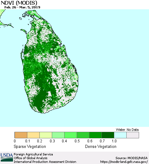 Sri Lanka NDVI (MODIS-Terra) Thematic Map For 3/1/2019 - 3/10/2019