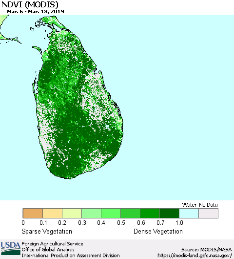 Sri Lanka NDVI (MODIS-Terra) Thematic Map For 3/11/2019 - 3/20/2019