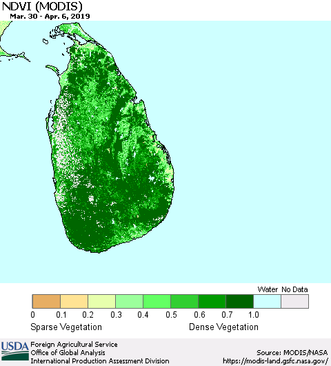 Sri Lanka NDVI (MODIS-Terra) Thematic Map For 4/1/2019 - 4/10/2019