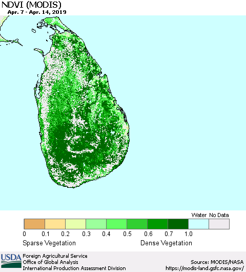 Sri Lanka NDVI (Terra-MODIS) Thematic Map For 4/11/2019 - 4/20/2019