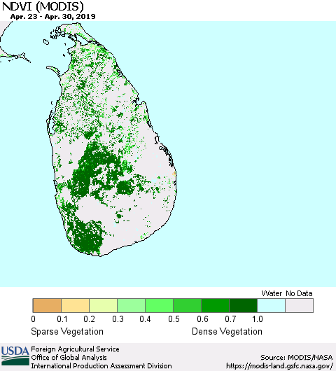 Sri Lanka NDVI (Terra-MODIS) Thematic Map For 4/21/2019 - 4/30/2019