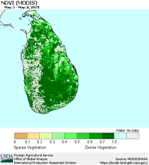 Sri Lanka NDVI (Terra-MODIS) Thematic Map For 5/1/2019 - 5/10/2019