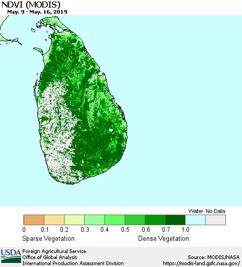 Sri Lanka NDVI (Terra-MODIS) Thematic Map For 5/11/2019 - 5/20/2019