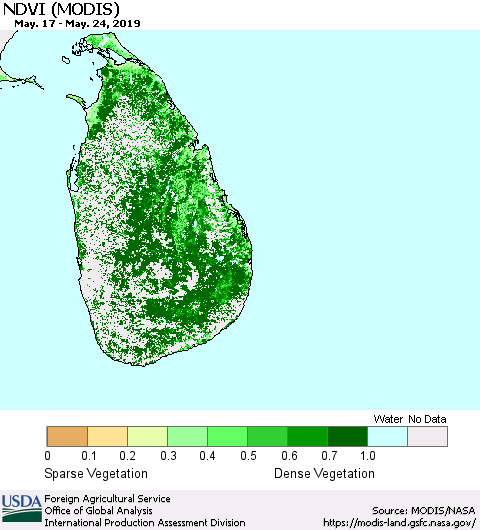 Sri Lanka NDVI (Terra-MODIS) Thematic Map For 5/21/2019 - 5/31/2019
