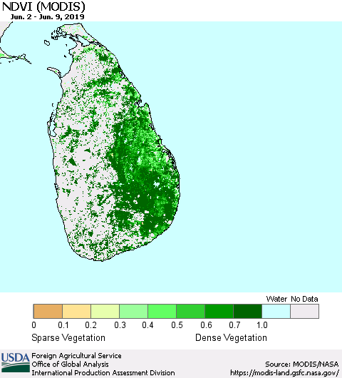 Sri Lanka NDVI (Terra-MODIS) Thematic Map For 6/1/2019 - 6/10/2019