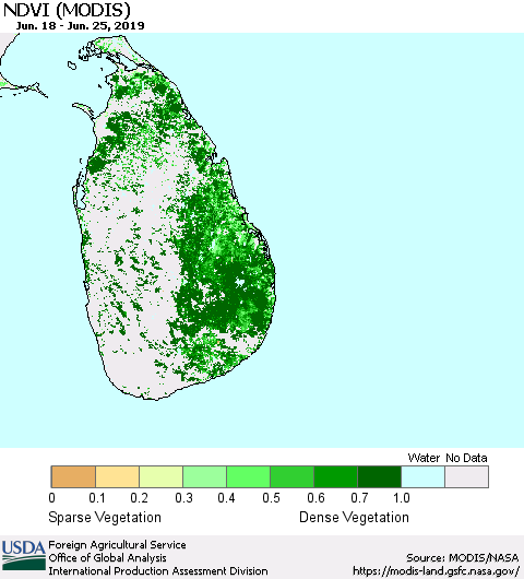 Sri Lanka NDVI (Terra-MODIS) Thematic Map For 6/21/2019 - 6/30/2019