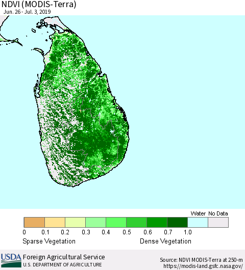 Sri Lanka NDVI (Terra-MODIS) Thematic Map For 7/1/2019 - 7/10/2019