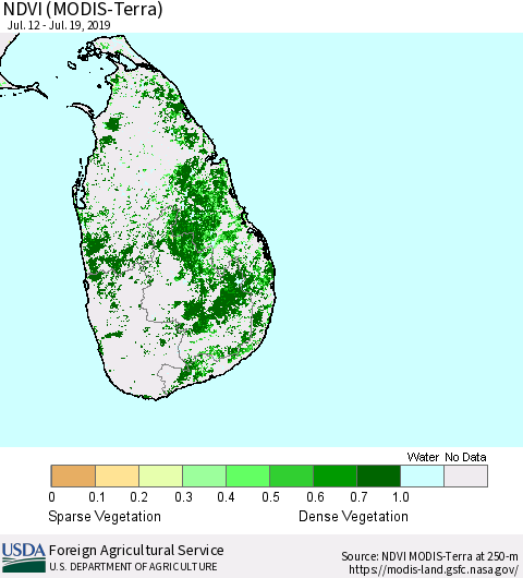 Sri Lanka NDVI (Terra-MODIS) Thematic Map For 7/11/2019 - 7/20/2019