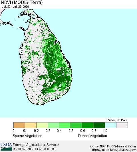 Sri Lanka NDVI (Terra-MODIS) Thematic Map For 7/21/2019 - 7/31/2019