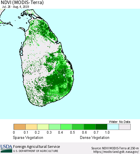 Sri Lanka NDVI (Terra-MODIS) Thematic Map For 8/1/2019 - 8/10/2019