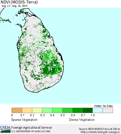 Sri Lanka NDVI (Terra-MODIS) Thematic Map For 8/11/2019 - 8/20/2019
