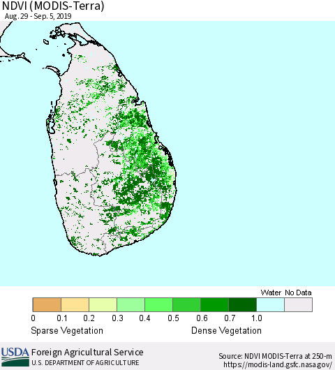 Sri Lanka NDVI (Terra-MODIS) Thematic Map For 9/1/2019 - 9/10/2019