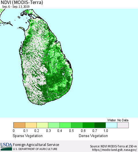 Sri Lanka NDVI (Terra-MODIS) Thematic Map For 9/11/2019 - 9/20/2019