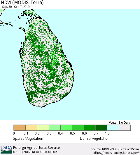 Sri Lanka NDVI (Terra-MODIS) Thematic Map For 10/1/2019 - 10/10/2019