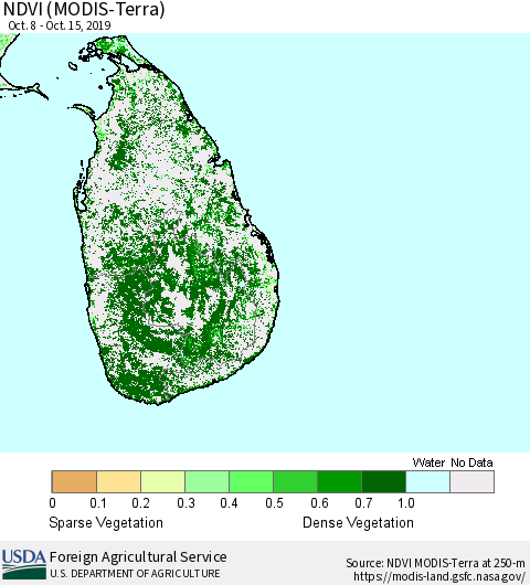 Sri Lanka NDVI (Terra-MODIS) Thematic Map For 10/11/2019 - 10/20/2019