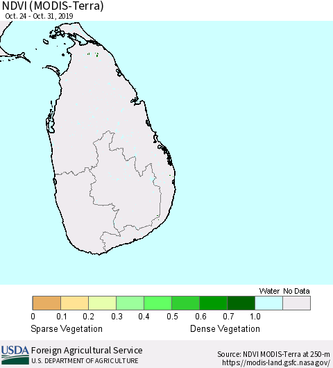 Sri Lanka NDVI (Terra-MODIS) Thematic Map For 10/21/2019 - 10/31/2019