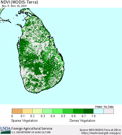 Sri Lanka NDVI (Terra-MODIS) Thematic Map For 11/11/2019 - 11/20/2019